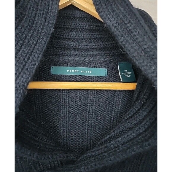 Perry Ellis Wool Cardigan Sweater Chunky Cable Knit, Sz XL, Dark Blue, Dry Clean - Picture 8 of 10